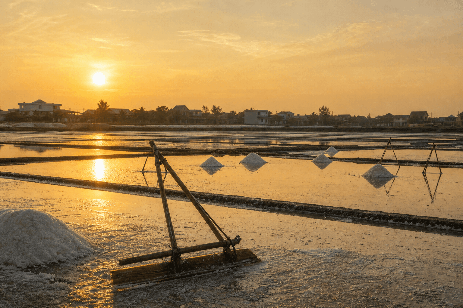 Ruộng muối lúc hoàng hôn ở Quỳnh Lưu
